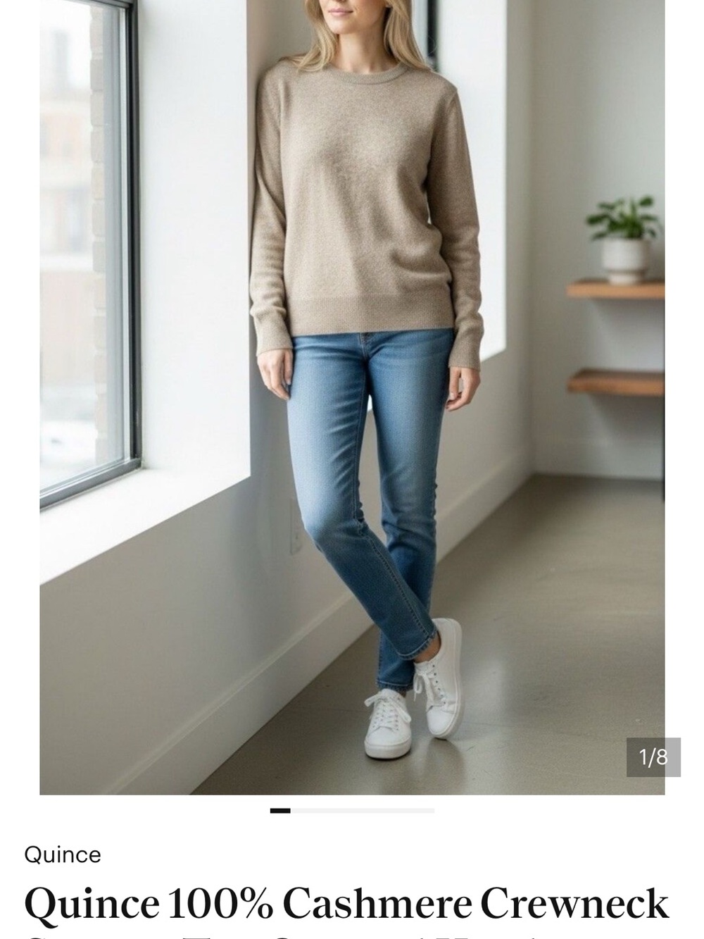 Quince 100% Cashmere Crewneck Sweater in Beige